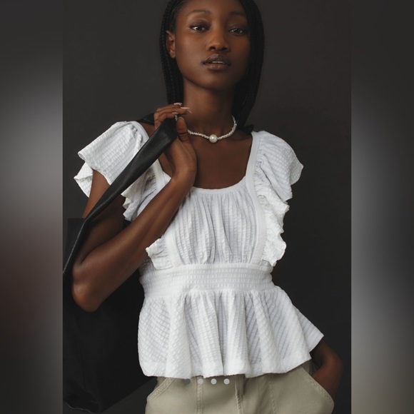 Maeve Tops - Anthropologie Maeve Ruffled Peplum Open Back Tie Back Top